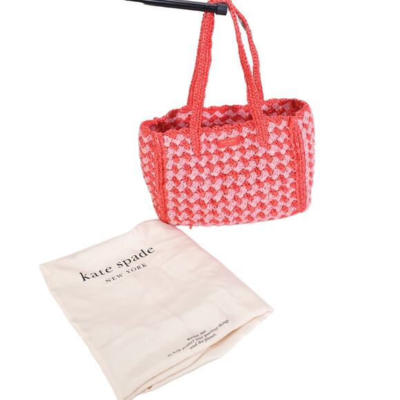Kate Spade High Tide Striped Crochet Raffia Medium Tote Bag - Ladybug - NWT - Picture 10 of 11